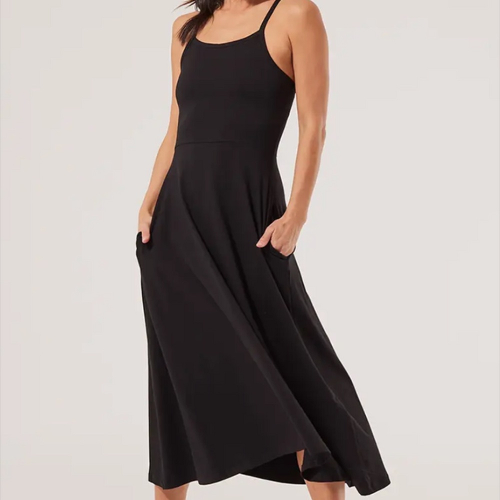 Pact Organic Cotton Fit & Flare Black Midi Dress Never Worn